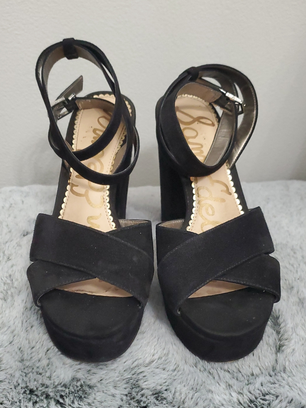 Sam Edelman Black Suede Platform Ankle-Strap Heels
